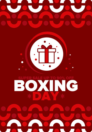 Boxing Day. Day after Christmas Day, when gifts are given! This holiday is associated with shopping and sporting events. Celebrated annually in the Great Britain. Vector posterのイラスト素材