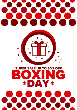 Boxing Day. Day after Christmas Day, when gifts are given! This holiday is associated with shopping and sporting events. Celebrated annually in the Great Britain. Vector posterのイラスト素材
