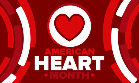 American Heart Month in United States. Celebrate annual in February. Nationwide problem of heart and blood vessel diseases. Medical healthcare concept. Support and protectionのイラスト素材