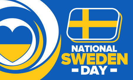 Sweden National Day. Celebrated annually on June 6 in Sweden. Happy national holiday of freedom. Swedish flag. Northern Scandinavian country. Patriotic poster design. Vectorのイラスト素材