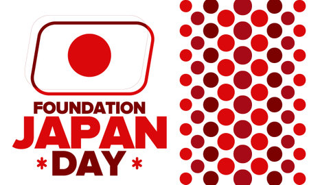 Japan Foundation Day. Japanese national happy holiday, celebrated annual in February 11. Japanese flag. Patriotic elements. Poster, card, banner and background. Vector illustrationのイラスト素材
