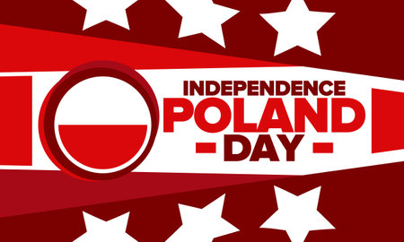 Poland Independence Day. National happy holiday, celebrated annual in November 11. Polish flag. Patriotic elements. Poster, card, banner and background. Vector illustrationのイラスト素材