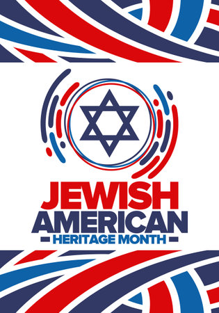 Jewish American Heritage Month. Jewish American contribution to the history United States. Celebrated annual in May. Star of David. Israel symbol. Vector poster, illustrationのイラスト素材