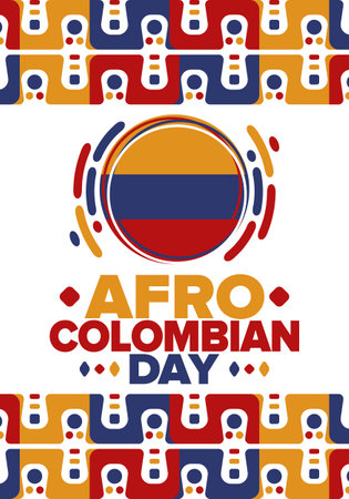 Afro-Colombian Day in Colombia. Celebrate annual in May 21. Freedom day poster. National holiday. Colombian flag. Afro-Colombian culture, history and heritage. Tradition patternのイラスト素材