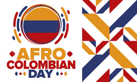Afro-Colombian Day in Colombia. Celebrate annual in May 21. Freedom day poster. National holiday. Colombian flag. Afro-Colombian culture, history and heritage. Tradition patternのイラスト素材