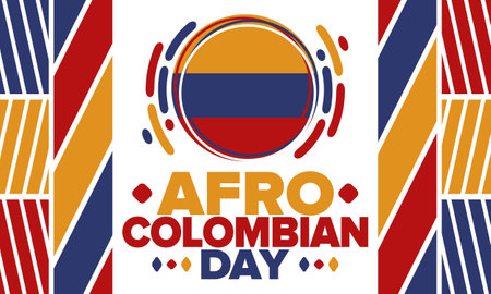 Afro-Colombian Day in Colombia. Celebrate annual in May 21. Freedom day poster. National holiday. Colombian flag. Afro-Colombian culture, history and heritage. Tradition patternのイラスト素材