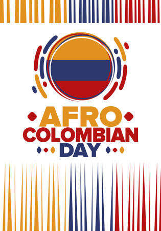 Afro-Colombian Day in Colombia. Celebrate annual in May 21. Freedom day poster. National holiday. Colombian flag. Afro-Colombian culture, history and heritage. Tradition patternのイラスト素材