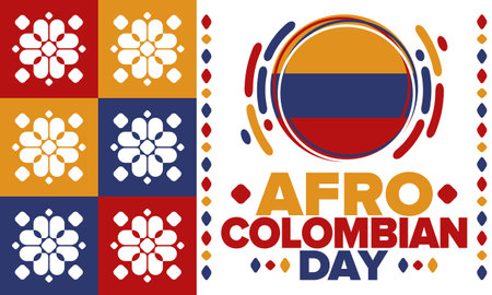 Afro-Colombian Day in Colombia. Celebrate annual in May 21. Freedom day poster. National holiday. Colombian flag. Afro-Colombian culture, history and heritage. Tradition patternのイラスト素材