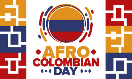 Afro-Colombian Day in Colombia. Celebrate annual in May 21. Freedom day poster. National holiday. Colombian flag. Afro-Colombian culture, history and heritage. Tradition patternのイラスト素材