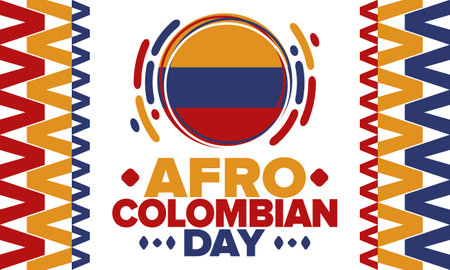 Afro-Colombian Day in Colombia. Celebrate annual in May 21. Freedom day poster. National holiday. Colombian flag. Afro-Colombian culture, history and heritage. Tradition patternのイラスト素材