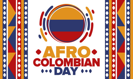 Afro-Colombian Day in Colombia. Celebrate annual in May 21. Freedom day poster. National holiday. Colombian flag. Afro-Colombian culture, history and heritage. Tradition patternのイラスト素材