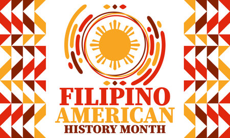 Filipino American History Month. Happy holiday celebrate annual in October. Filipinos and United States flag. Culture month. Patriotic design. Poster, banner, template. Vectorのイラスト素材