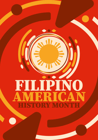 Filipino American History Month. Happy holiday celebrate annual in October. Filipinos and United States flag. Culture month. Patriotic design. Poster, banner, template. Vectorのイラスト素材