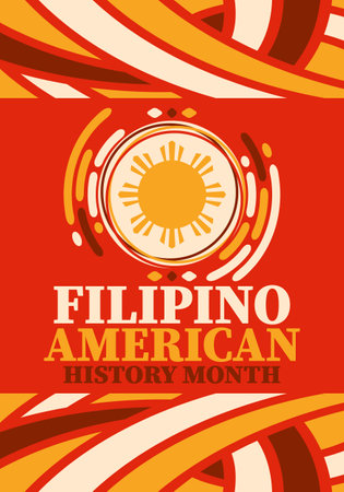 Filipino American History Month. Happy holiday celebrate annual in October. Filipinos and United States flag. Culture month. Patriotic design. Poster, banner, template. Vectorのイラスト素材
