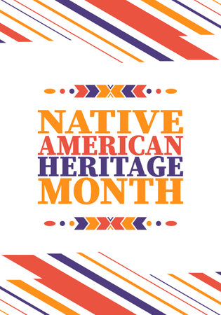 Native American Heritage Month. American Indian culture. Celebrate annual in in November in United States. Tradition Indian pattern. Poster and banner. Vector authentic ornamentのイラスト素材