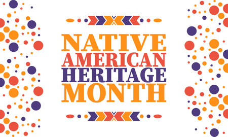 Native American Heritage Month. American Indian culture. Celebrate annual in in November in United States. Tradition Indian pattern. Poster and banner. Vector authentic ornamentのイラスト素材