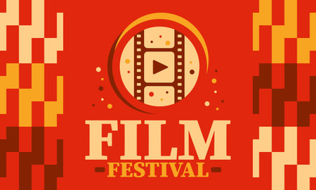 Film Festival. Movie Award. Cinematography event. Cinema premier graphic. Video production studio. Filmmaking art. Filmstrip logo. Show and entertainment. Vector illustrationのイラスト素材