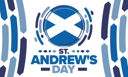 Saint Andrew's Day in Scotland. National day in Scotland. Happy holiday Andermas, celebrated annual in November 30. Scottish flag. Patriotic elements. Poster, card, bannerのイラスト素材