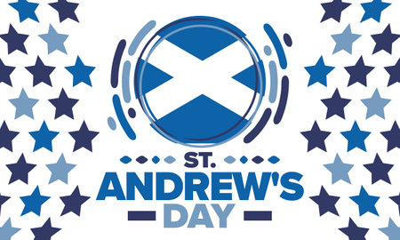 Saint Andrew's Day in Scotland. National day in Scotland. Happy holiday Andermas, celebrated annual in November 30. Scottish flag. Patriotic elements. Poster, card, bannerのイラスト素材