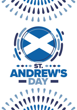 Saint Andrew's Day in Scotland. National day in Scotland. Happy holiday Andermas, celebrated annual in November 30. Scottish flag. Patriotic elements. Poster, card, bannerのイラスト素材