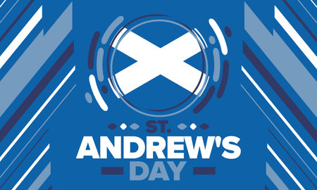 Saint Andrew's Day in Scotland. National day in Scotland. Happy holiday Andermas, celebrated annual in November 30. Scottish flag. Patriotic elements. Poster, card, bannerのイラスト素材
