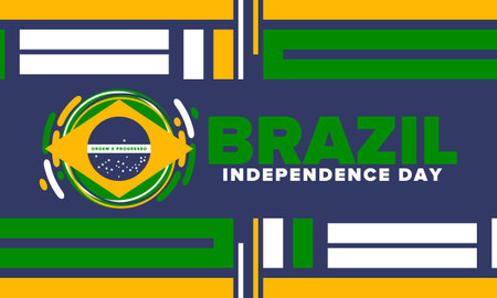 Brazil Independence Day. National happy holiday. Freedom day design. Celebrate annual in September 7. Brazil flag. Patriotic Brazilian vector illustration. Poster, templateのイラスト素材