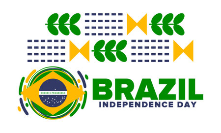 Brazil Independence Day. National happy holiday. Freedom day design. Celebrate annual in September 7. Brazil flag. Patriotic Brazilian vector illustration. Poster, templateのイラスト素材