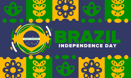 Brazil Independence Day. National happy holiday. Freedom day design. Celebrate annual in September 7. Brazil flag. Patriotic Brazilian vector illustration. Poster, templateのイラスト素材