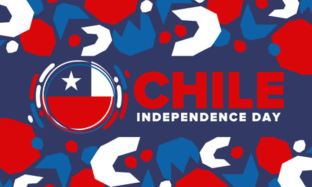 Chile Independence Day. Happy national holiday Fiestas Patrias. Freedom day. Celebrate annual in September 18. Chile flag. Patriotic chilean design. Poster, card, banner, templateのイラスト素材