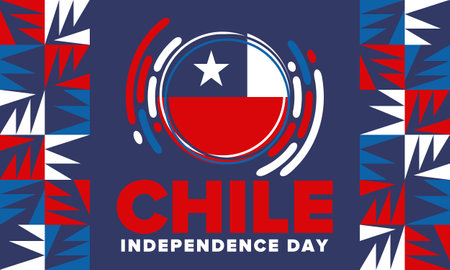 Chile Independence Day. Happy national holiday Fiestas Patrias. Freedom day. Celebrate annual in September 18. Chile flag. Patriotic chilean design. Poster, card, banner, templateのイラスト素材