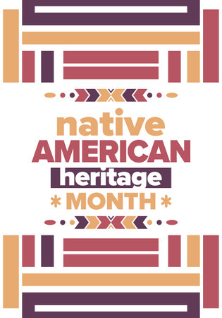 Native American Heritage Month. American Indian culture. Celebrate annual in in November in United States. Tradition Indian pattern. Poster and banner. Vector authentic ornamentのイラスト素材