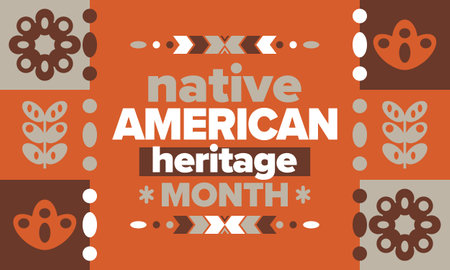 Native American Heritage Month. American Indian culture. Celebrate annual in in November in United States. Tradition Indian pattern. Poster and banner. Vector authentic ornamentのイラスト素材