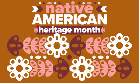 Native American Heritage Month. American Indian culture. Celebrate annual in in November in United States. Tradition Indian pattern. Poster and banner. Vector authentic ornamentのイラスト素材