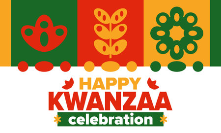 Kwanzaa celebration. Happy African and African-American holiday. Seven days festival, celebrate annual from December to January. Black History Month. Vector posterのイラスト素材