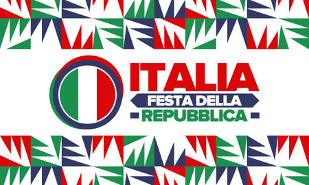 Italia. Festa della Repubblica. Text in italian: Italian Republic Day. Happy national holiday. Celebrated annually on June 2 in Italy. Italy flag. Patriotic design. Vector posterのイラスト素材