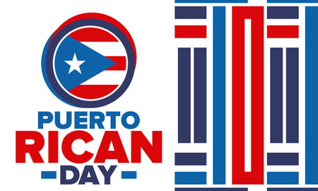 Puerto Rican Day. National happy holiday. Festival and parade in honor of independence and freedom. Puerto Rico flag. Latin american country. Patriotic elements. Vector posterのイラスト素材