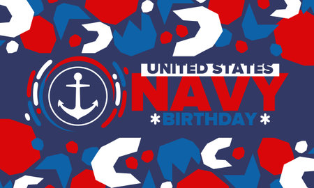U.S. NAVY birthday. Holiday in United States. American Navy - naval warfare branch of the Armed Forces. Celebrated annual in October 13. Anchor symbol. Patriotic elements. Posterのイラスト素材