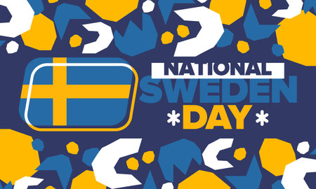 Sweden National Day. Celebrated annually on June 6 in Sweden. Happy national holiday of freedom. Swedish flag. Northern Scandinavian country. Patriotic poster design. Vector artのイラスト素材