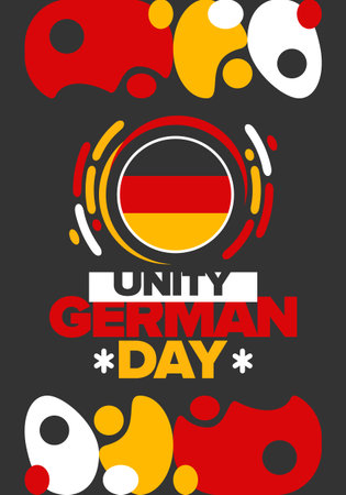 German Unity Day. Happy national holiday of unity, freedom and reunification. Deutsch flag. Celebrated annually on October 3 in Germany. Patriotic poster design. Vector poster