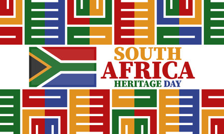 South Africa Heritage Day. Happy holiday. Celebrate culture and traditions of nation. South African flag. Poster with illustration. Pattern design. Vectorのイラスト素材