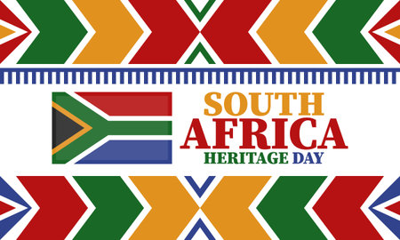 South Africa Heritage Day. Happy holiday. Celebrate culture and traditions of nation. South African flag. Poster with illustration. Pattern design. Vectorのイラスト素材