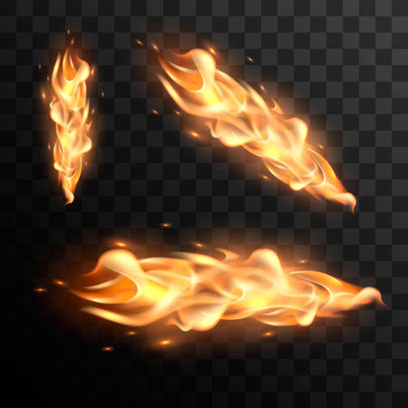 Set of realistic fire flames. Realistic fire flames set. illustration of fire elements.のイラスト素材