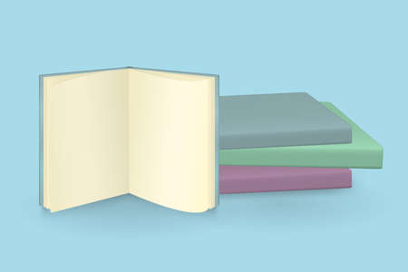 Stack of multi colored books. Opened and closed books. Books stack - illustration. Education.のイラスト素材