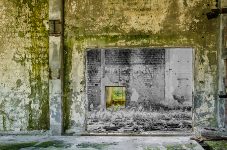 Creative scene from an abandoned industrial hallの写真素材