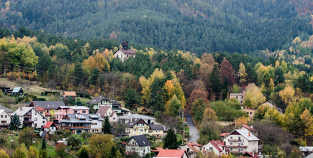 Urban landscape from the Slovakian mountains - autumn cityscape - Europe, Carpathianの写真素材
