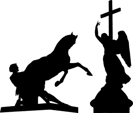 Illustration  monuments of St  Petersburg sculpture Anichkov Bridge, Angel Alexander Columnのイラスト素材