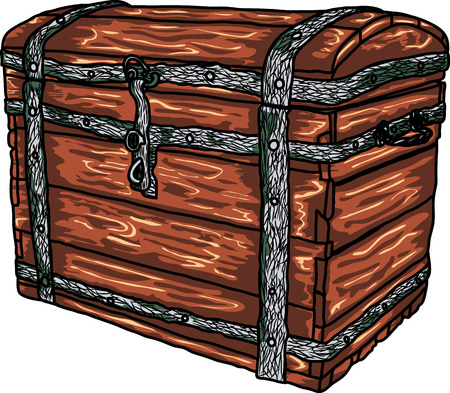 vintage wooden chest with wrought iron hoops isolated on white backgroundのイラスト素材