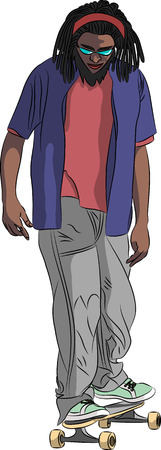 vector african man riding a skateboardのイラスト素材