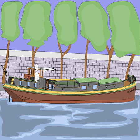barge on the river Seine on the background of the waterfrontのイラスト素材