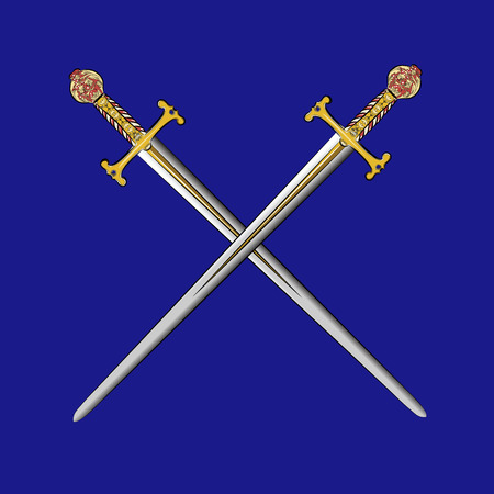vector crossed swords with gold inlay on a blue のイラスト素材